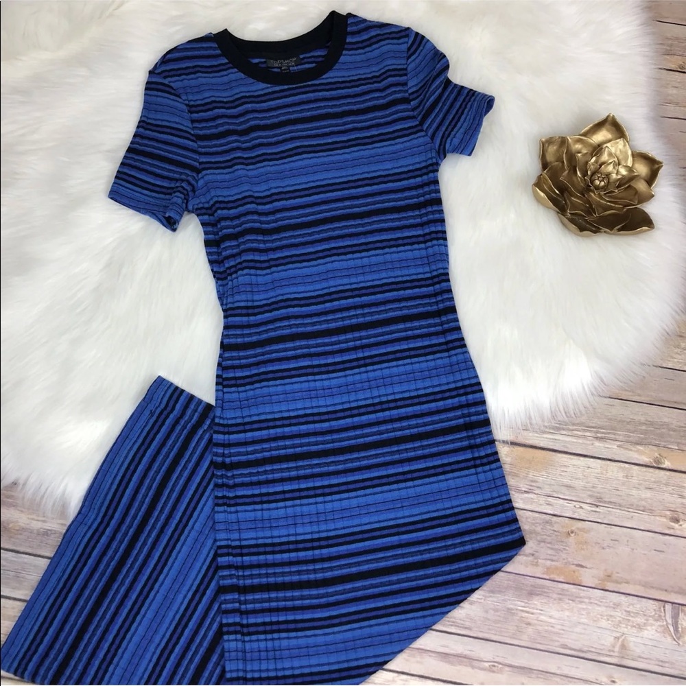 TopShop Ribbed Bodycon Dress Striped Short Sleeve